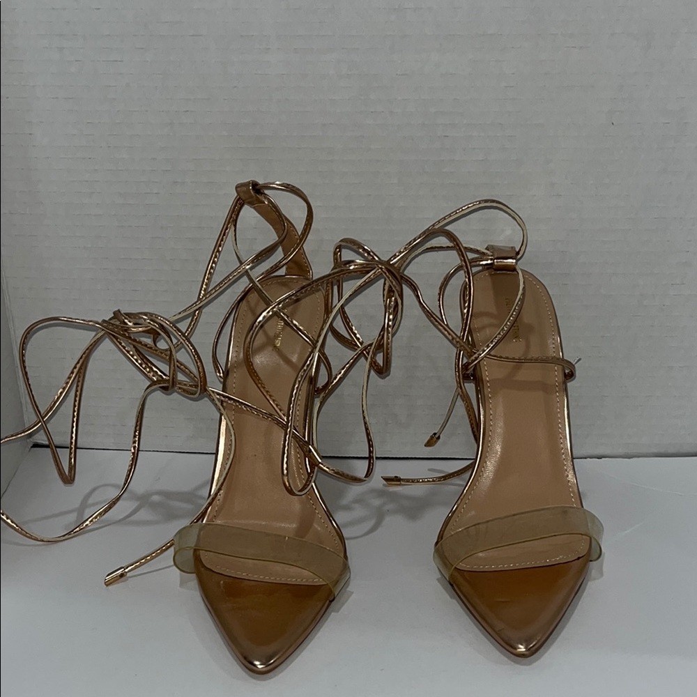 Elegant Strappy Heels in Metallic Bronze